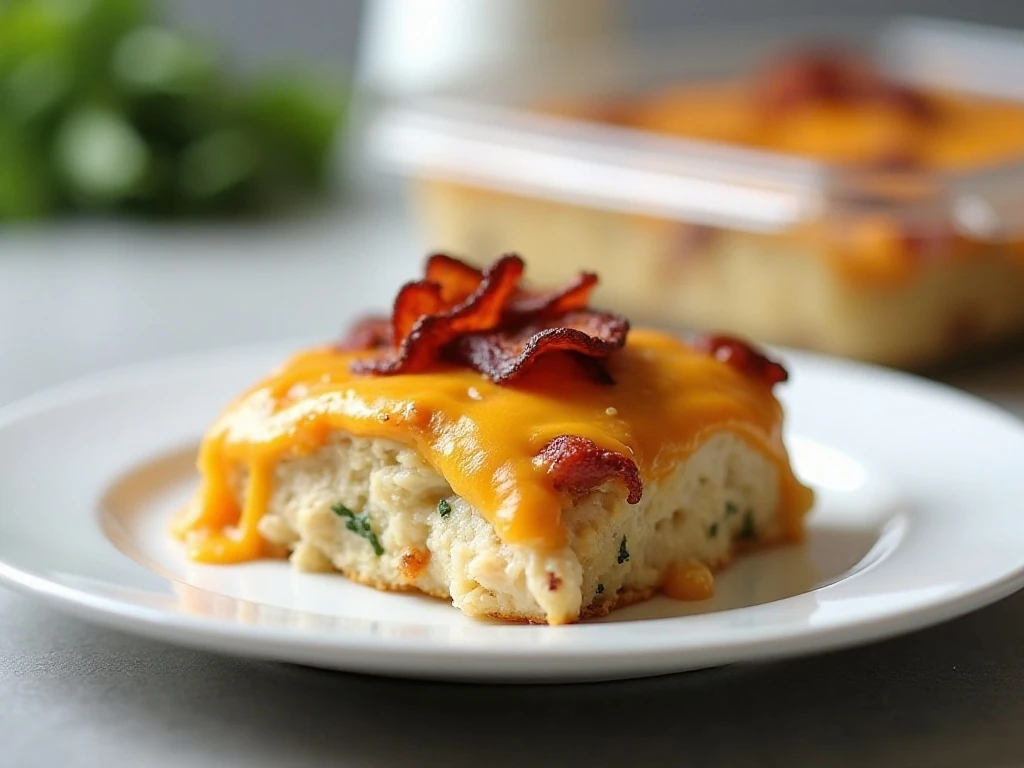 A reheated serving of chicken bacon ranch bake