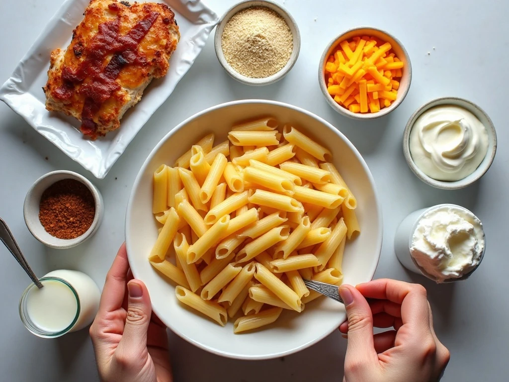 Ingredients for easy chicken bacon ranch casserole