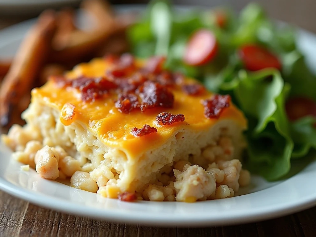 Served chicken bacon ranch casserole with fresh side dishes