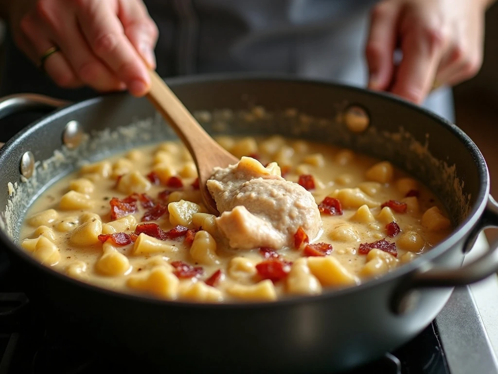 Cooking chicken bacon ranch pasta in one pot