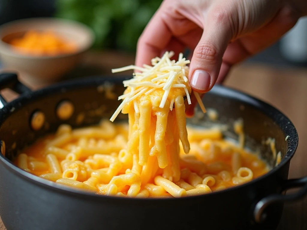 Stirring cheese into creamy one-pot pasta sauce