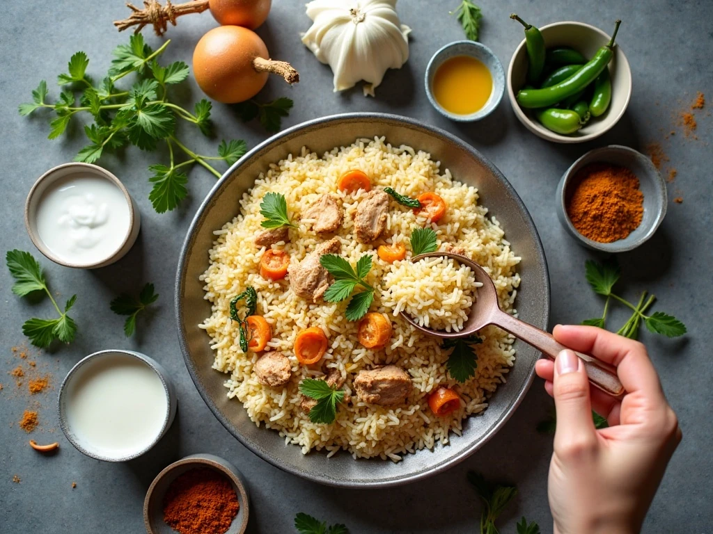 Ingredients for authentic Indian chicken biryani