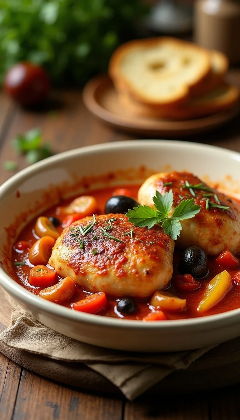 Easy Chicken Cacciatore Recipe with Tomatoes, Peppers, and Herbs