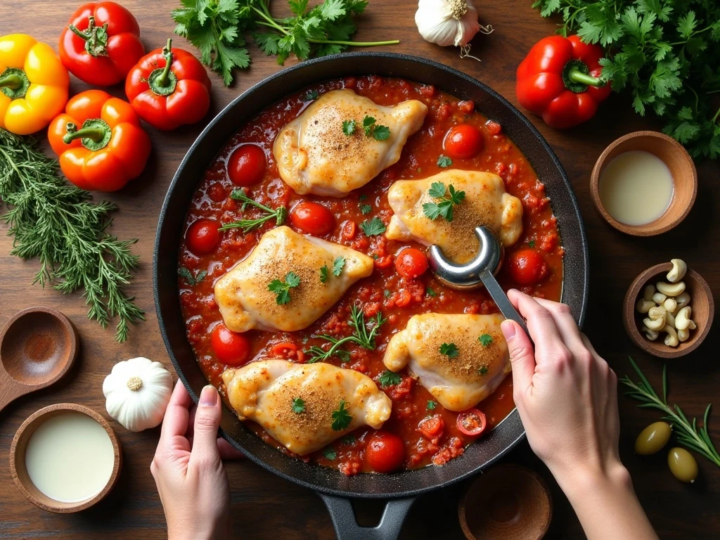 Ingredients for easy chicken cacciatore arranged on a countertop