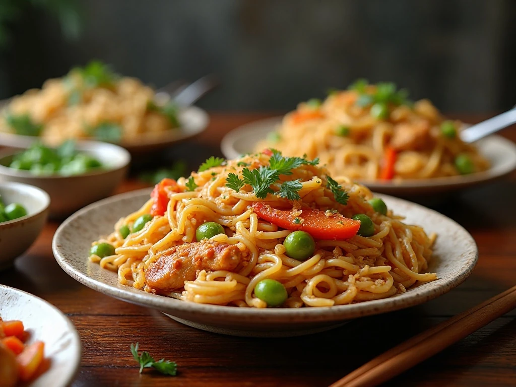 Family-style platter of chicken chow mein