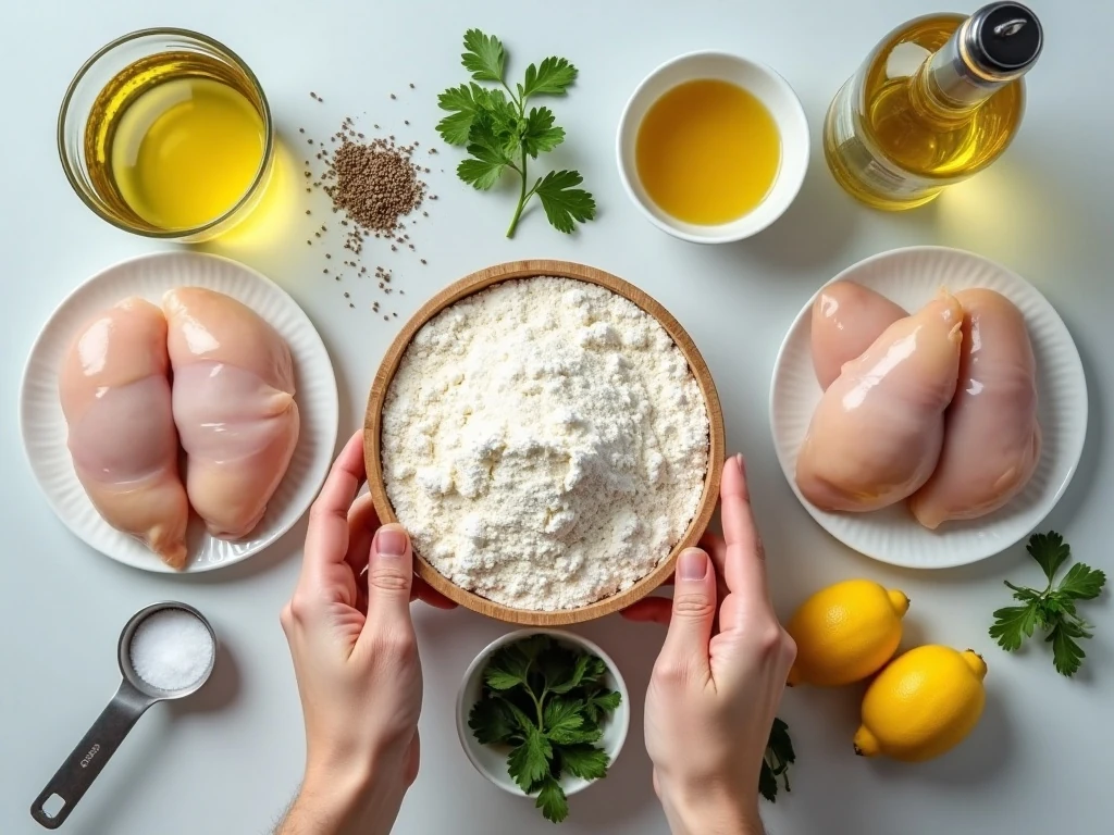 Ingredients for homemade chicken Francese arranged on a counter