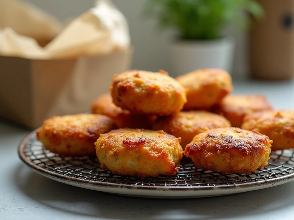 Crispy chicken fritters ready to serve after reheating