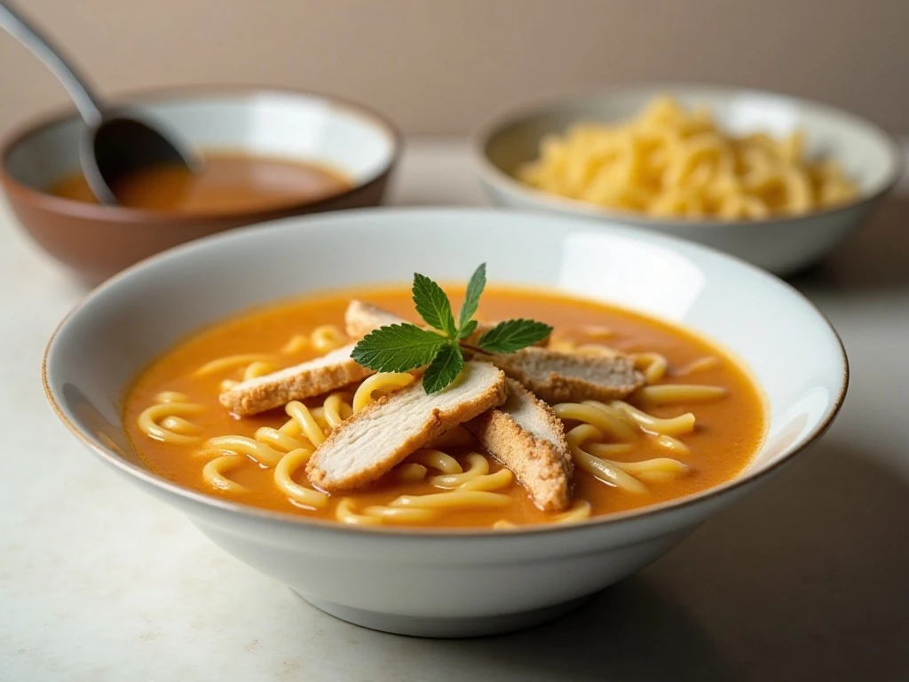 Chicken noodle soup with noodles stored separately for leftovers