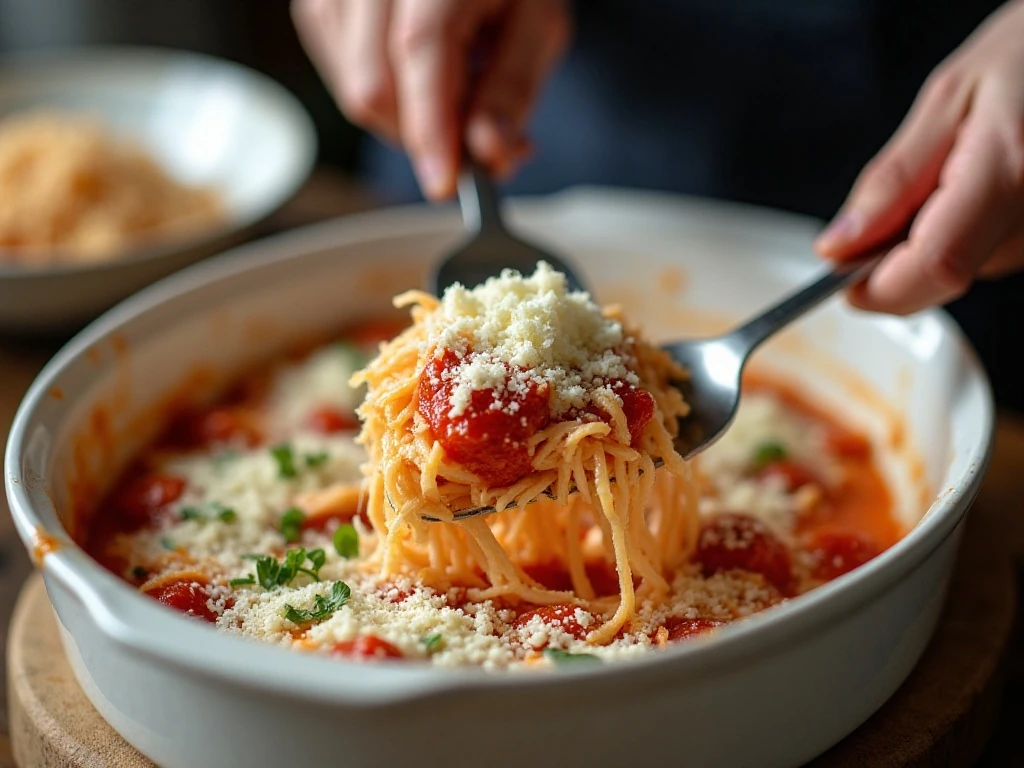 Mixing the chicken Parmesan dip filling