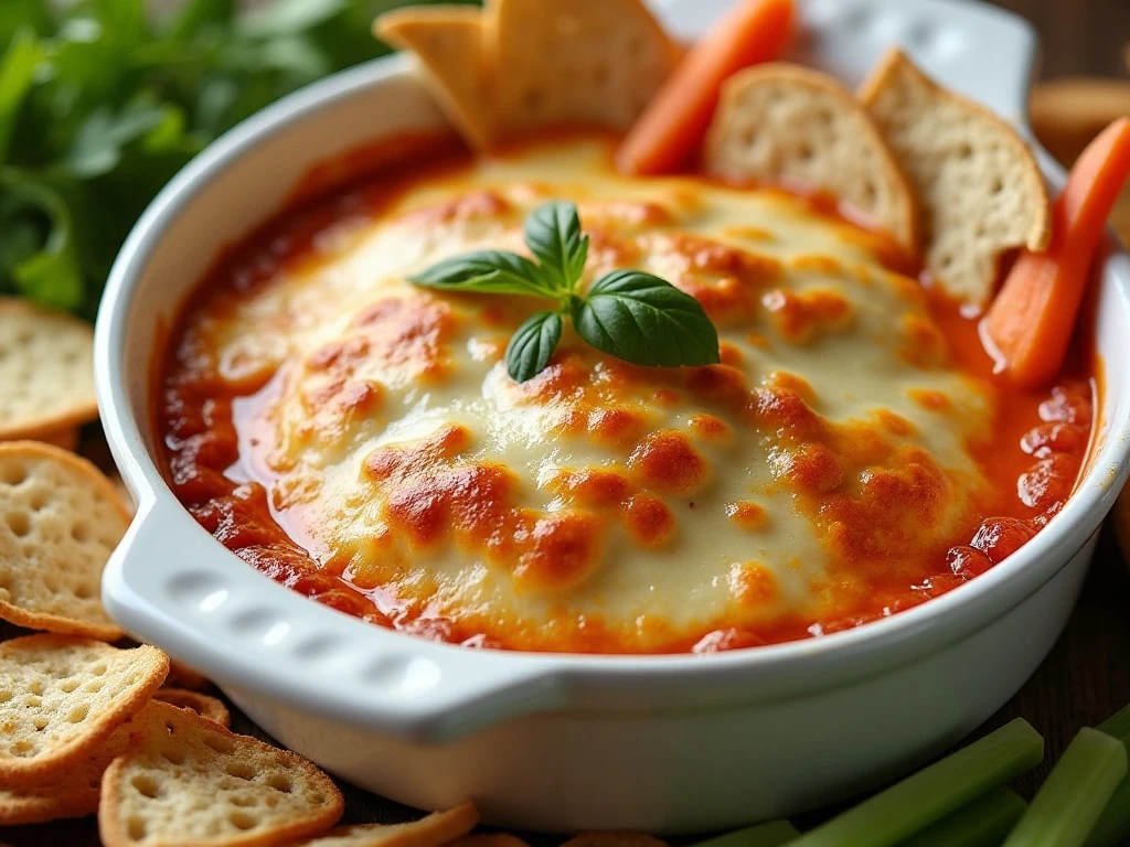 Chicken Parmesan dip with assorted dippers