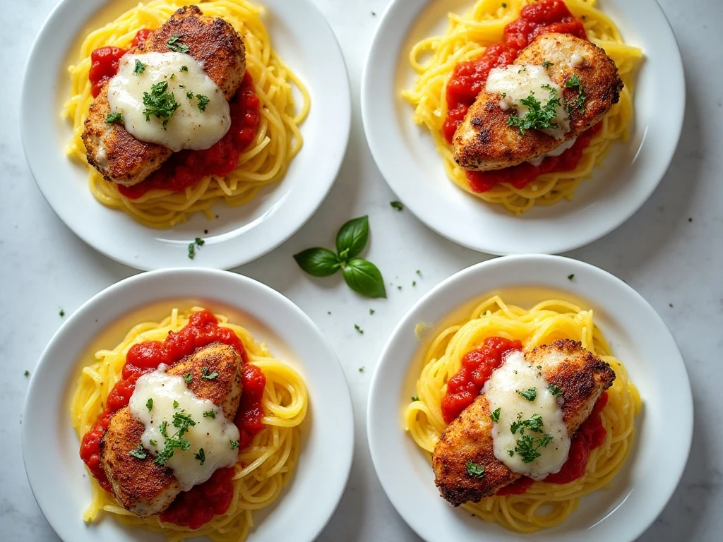 Healthy chicken Parmesan served over spaghetti squash