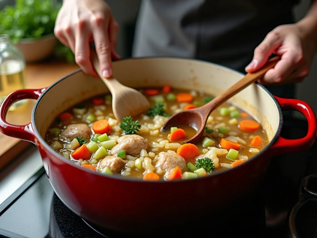 Preparing the vegetable base for chicken potato soup