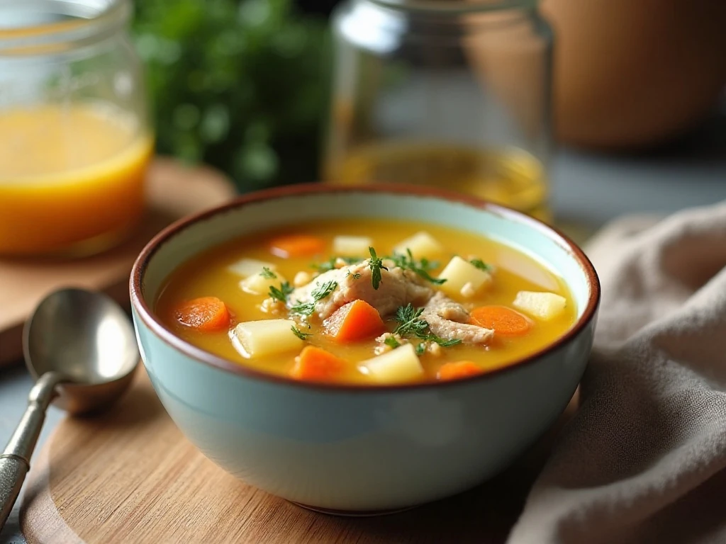 Stored and reheated chicken potato soup
