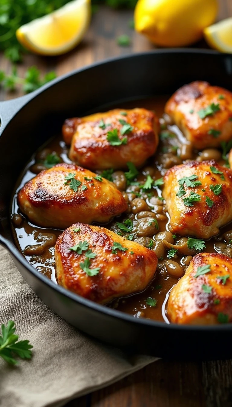 Chicken Thighs with Mushroom Herb Pan Sauce Recipe