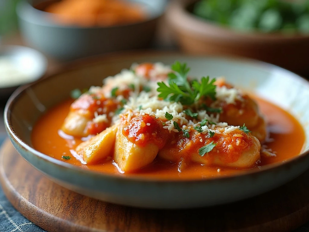 Reheated chicken with creamy sun-dried tomato sauce
