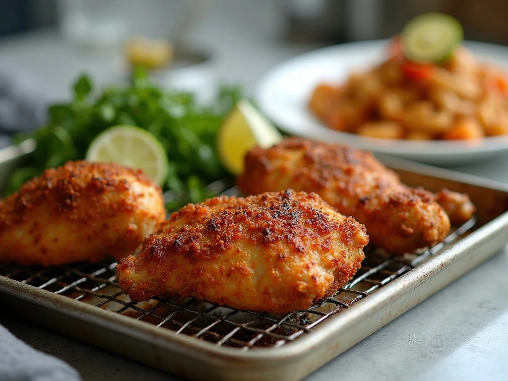 Crisp chipotle crusted chicken ready for reheating or serving