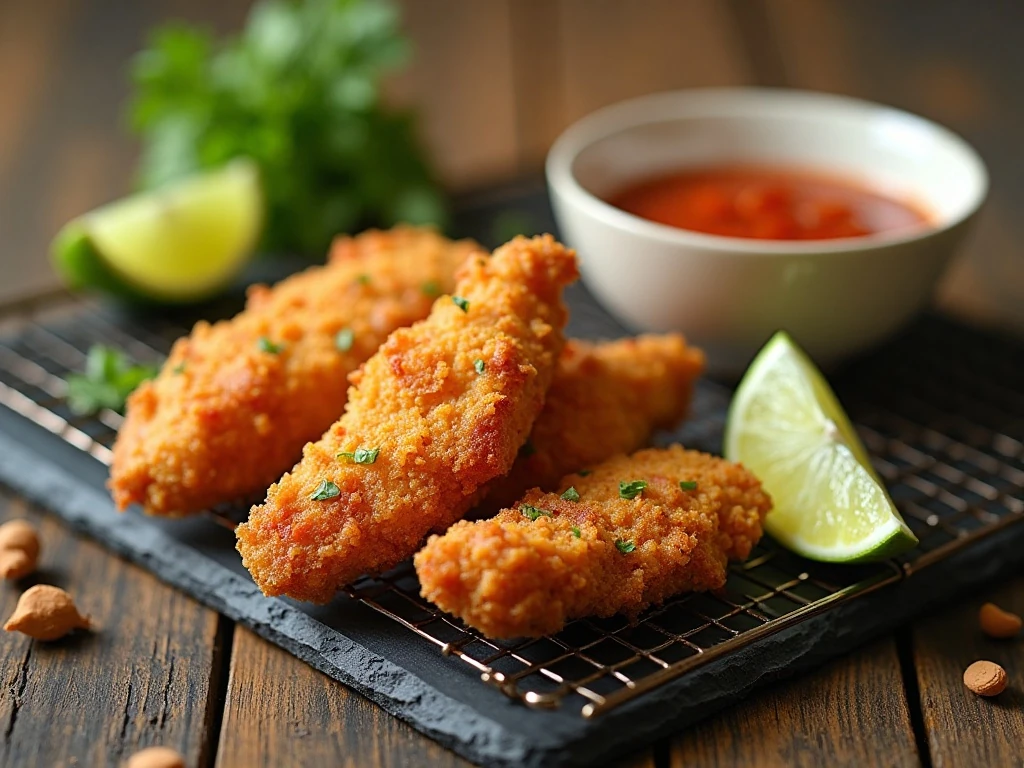 Golden chicken tenders ready to serve after reheating