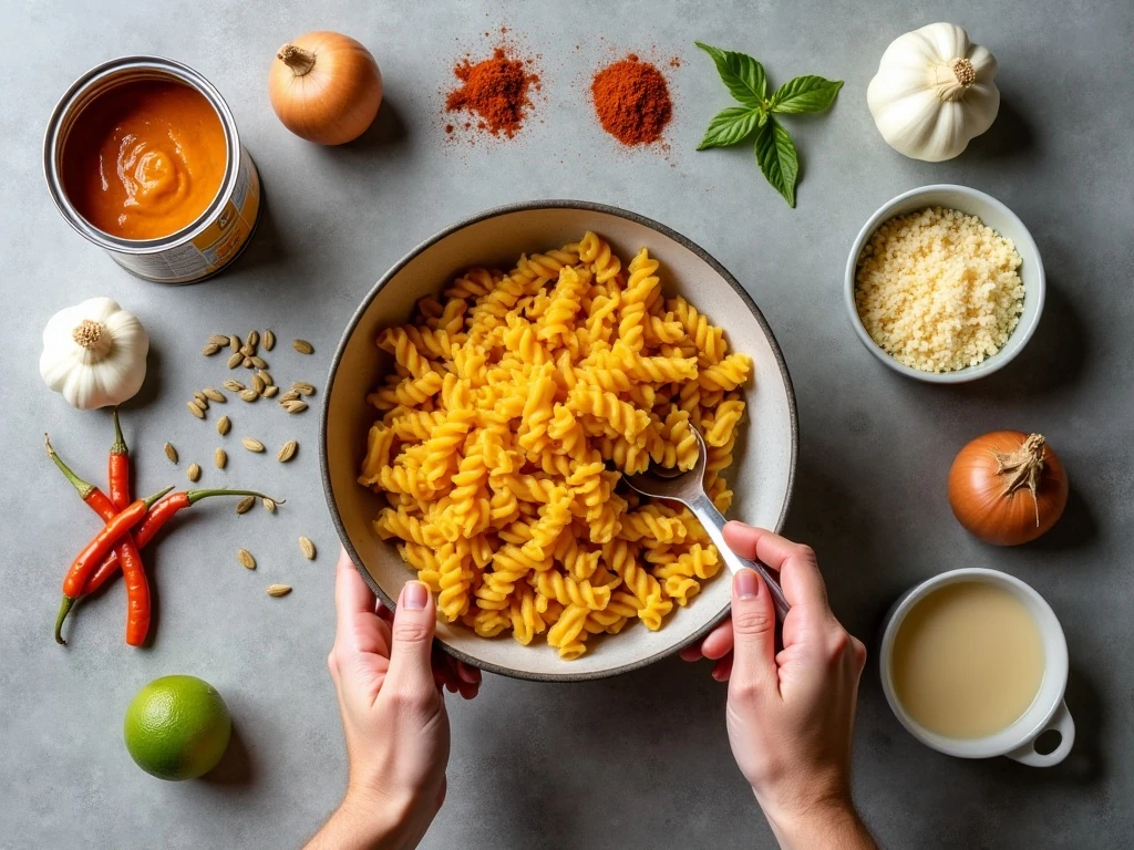 Ingredients for creamy chipotle pumpkin pasta