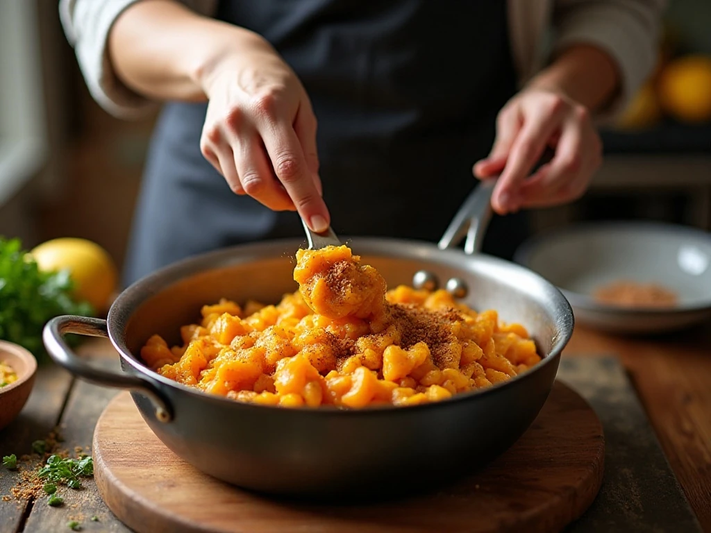 Pumpkin pasta sauce simmering in a skillet