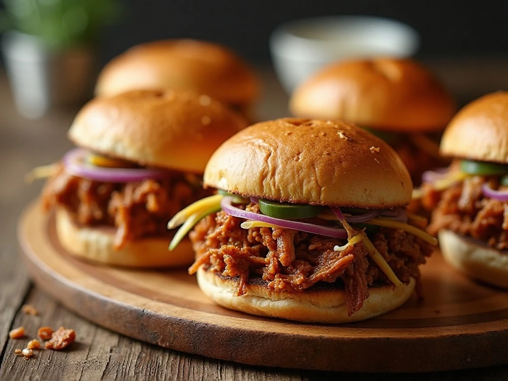 Chipotle sweet pulled pork sandwiches with slaw and pickled onions