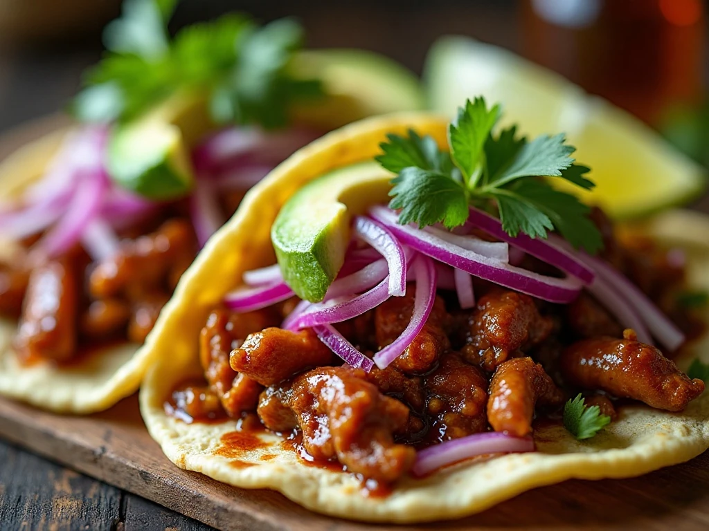 Chipotle pulled pork tacos with fresh toppings