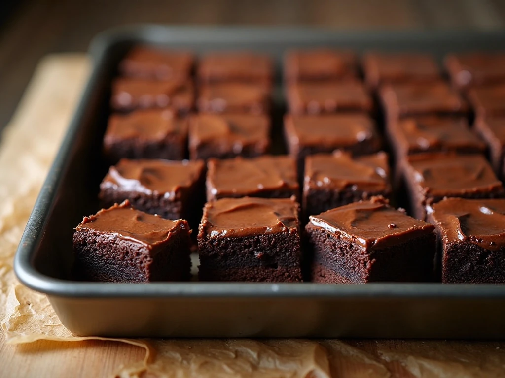 Frosted chocolate brownies cut into neat squares