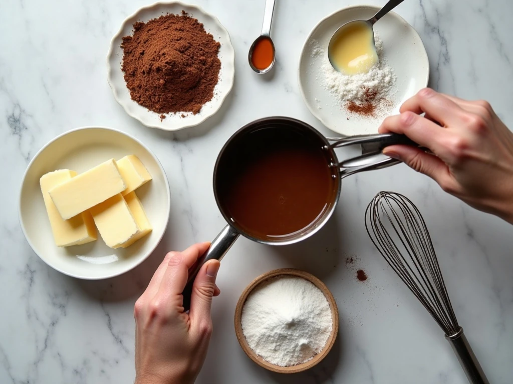Ingredients for homemade chocolate brownie frosting