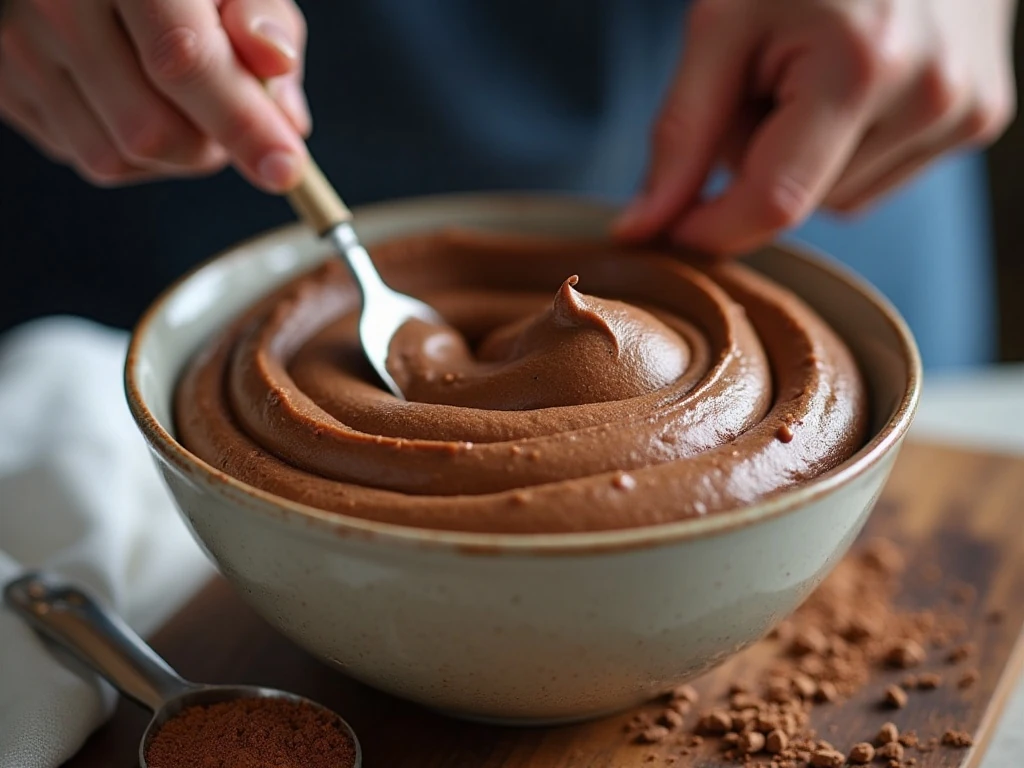 Mocha mascarpone frosting whipped to soft peaks