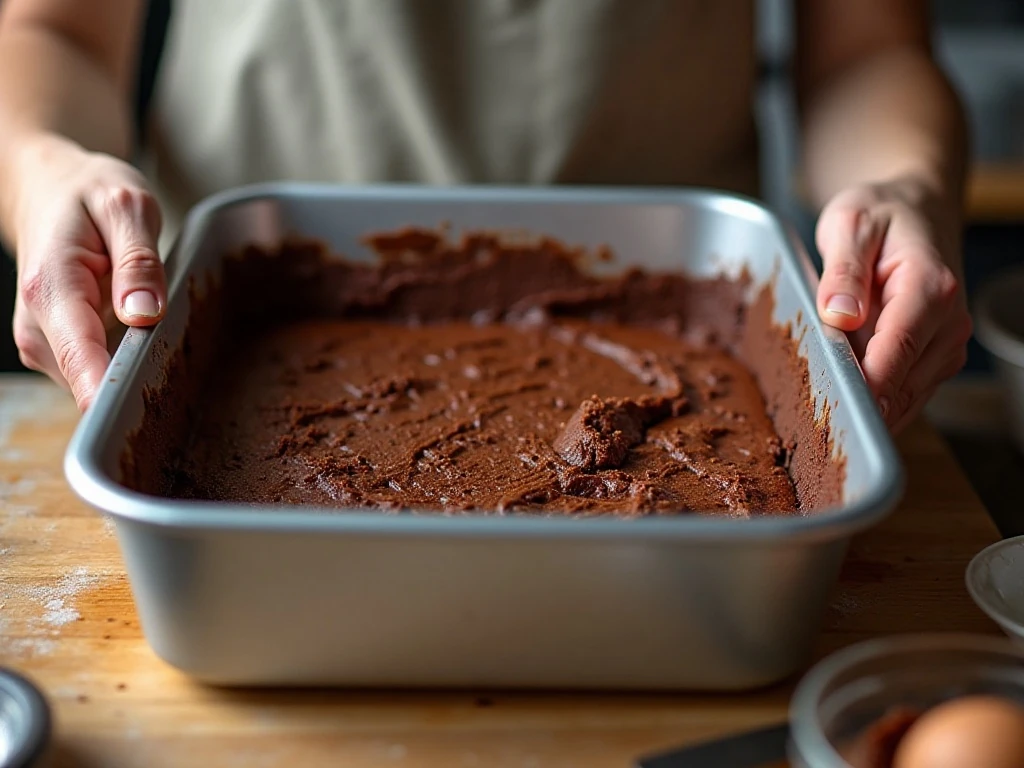Pressing the chocolate crust into a baking pan