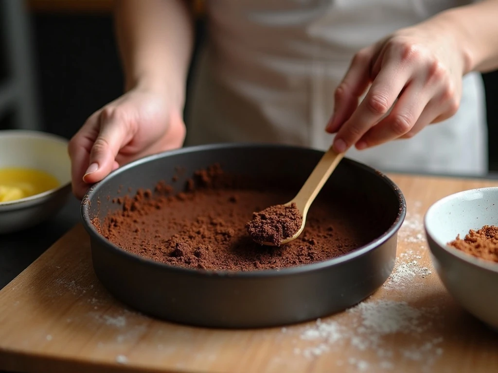 Preparing the chocolate cookie crust for cheesecake