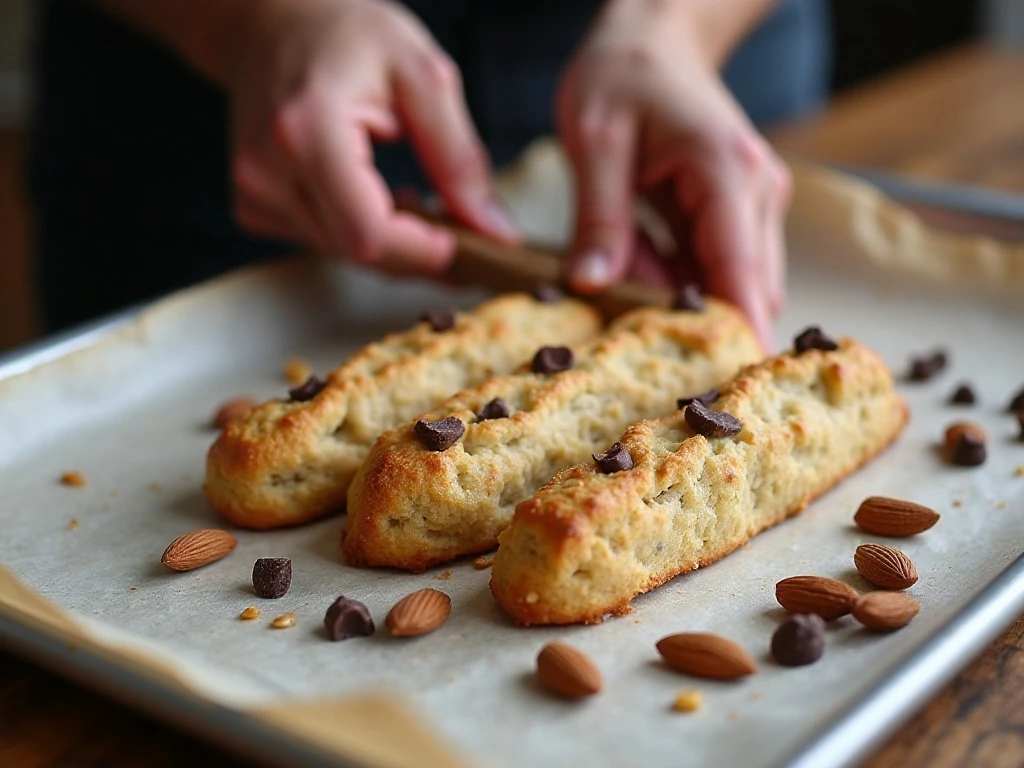Shaping biscotti dough logs before the first bake