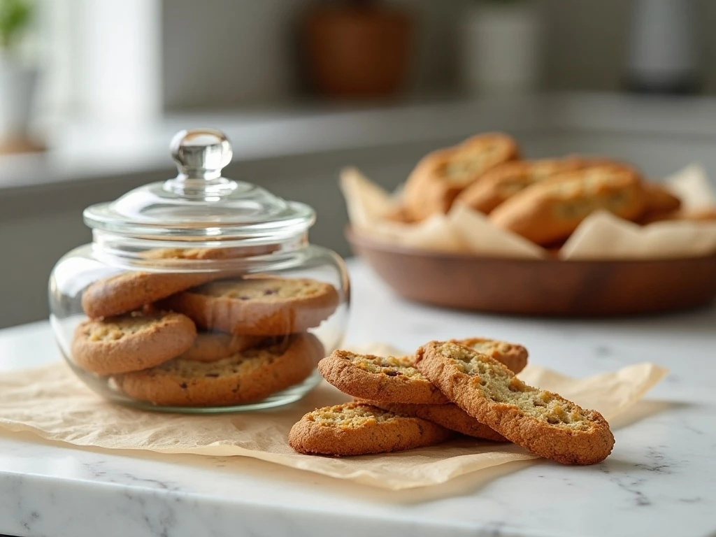 Biscotti stored in an airtight jar for lasting crunch