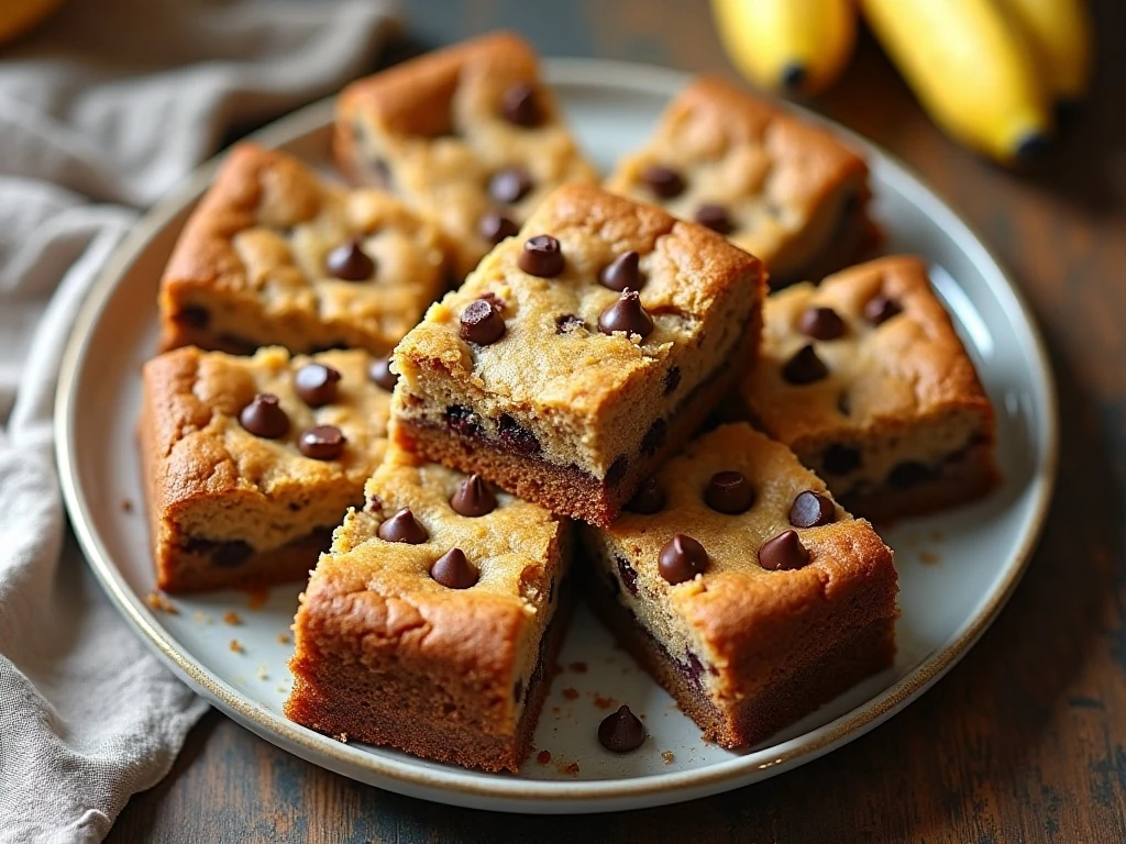 Platter of homemade chocolate chip banana bars