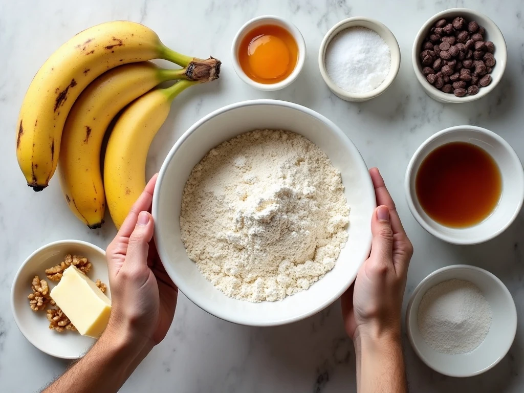 Ingredients for chocolate chip banana bars