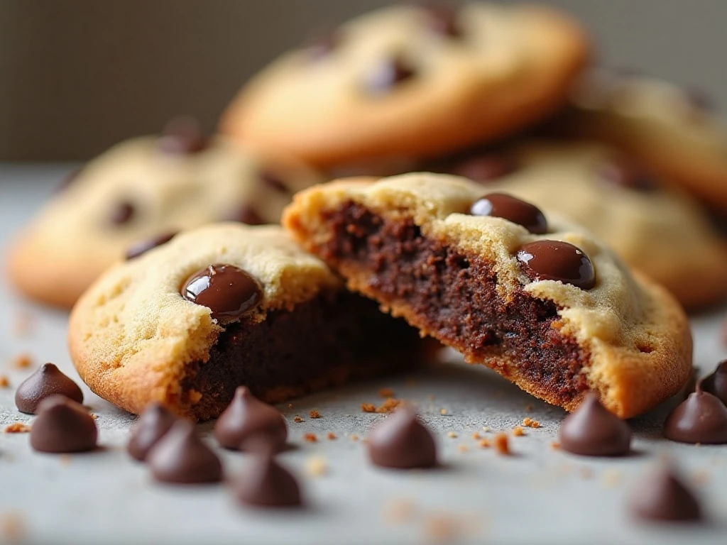 Soft center and melted chocolate chips in a cake mix cookie