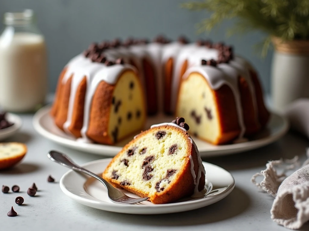 Sliced chocolate chip cake ready for serving and storage