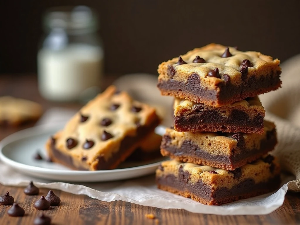 Chocolate chip cookie bars stored for serving