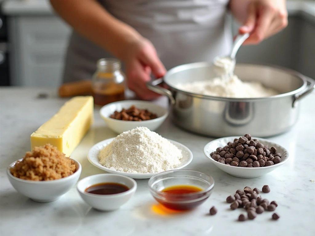 Ingredients for no-bake chocolate chip cookie dough fudge