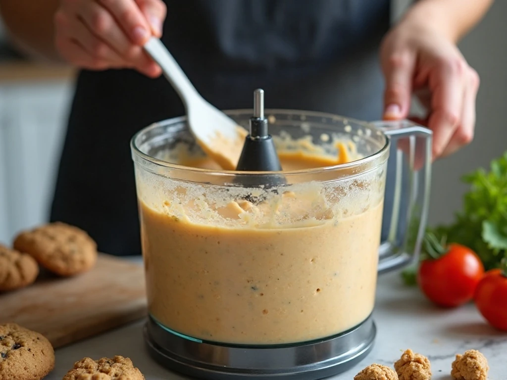 Blending the creamy chickpea cookie dough hummus mixture