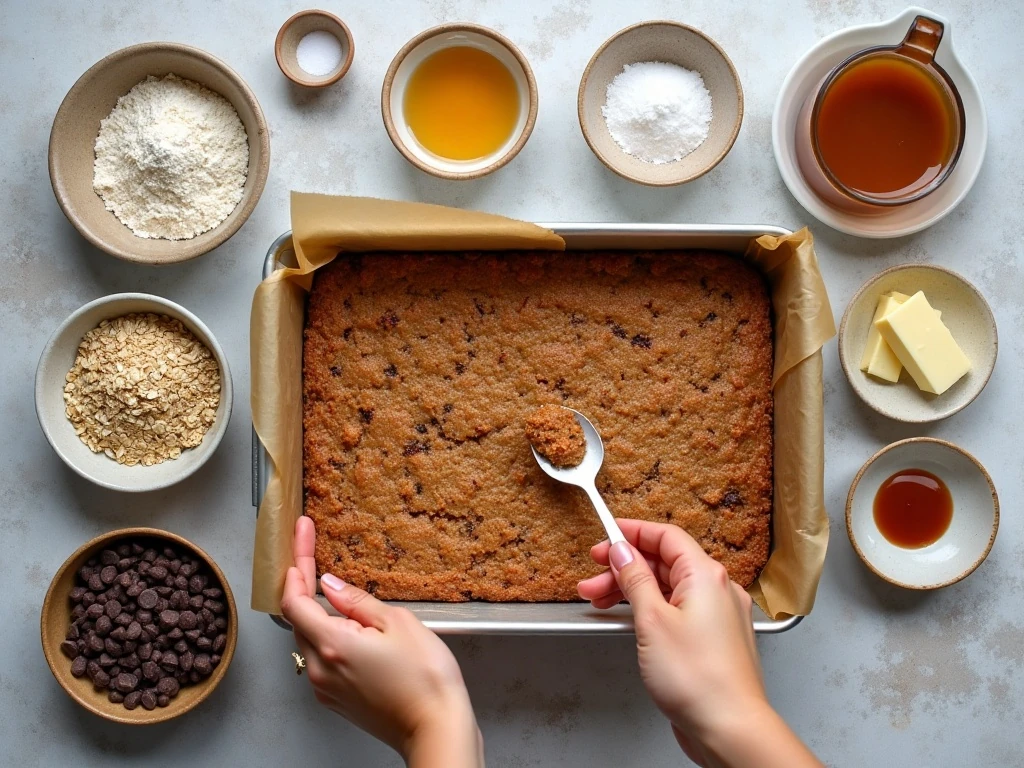 Ingredients for chewy chocolate chip oatmeal carmelitas