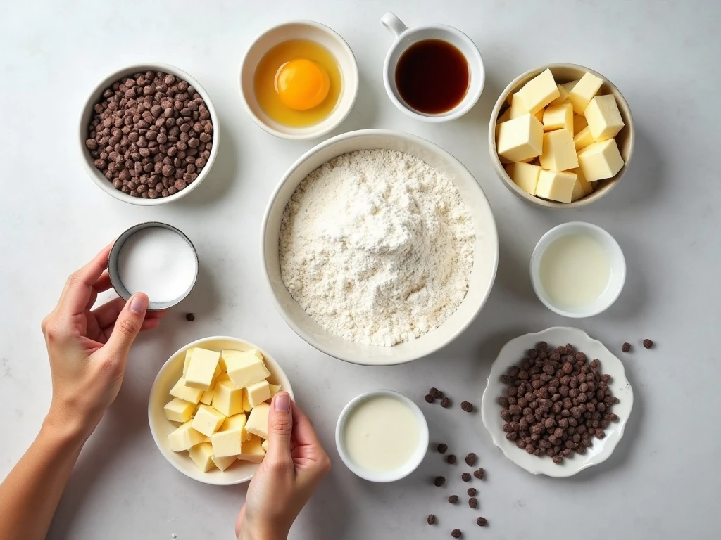 Ingredients for easy chocolate chip scones laid out on a counter