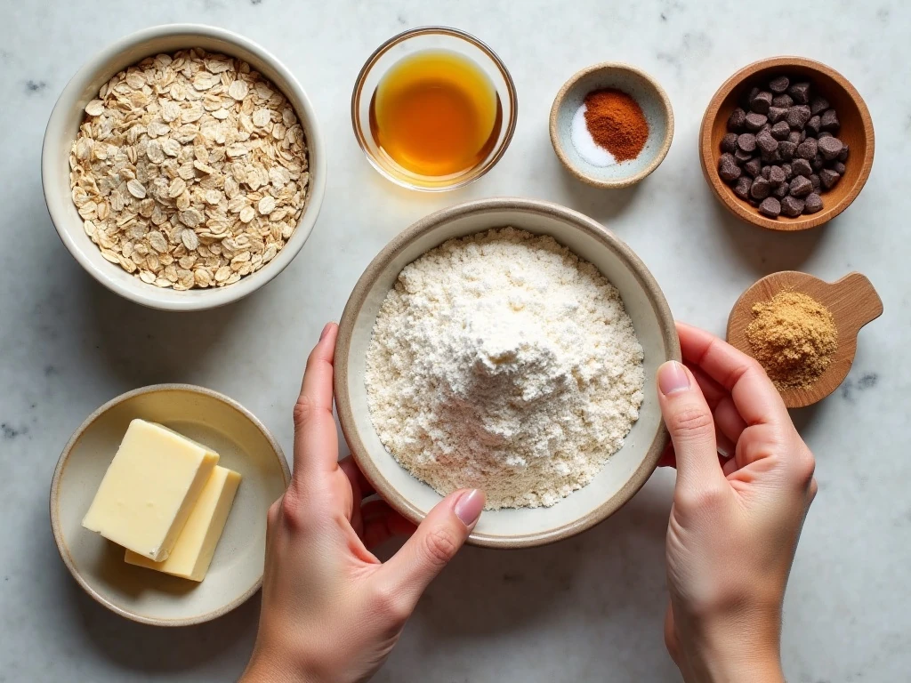 Ingredients for homemade chewy chocolate chip granola bars