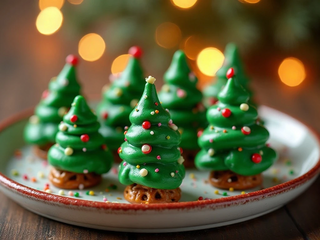 Festive chocolate Christmas tree candies on a holiday platter