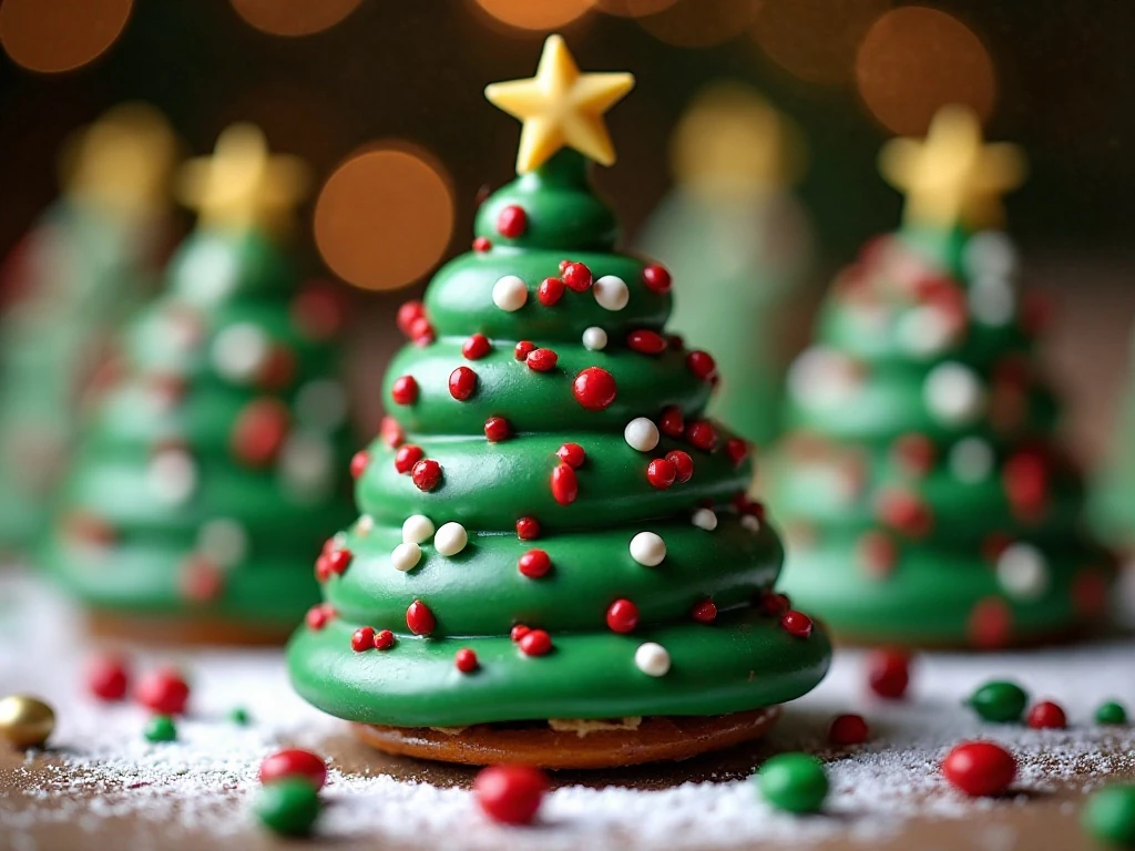 Close-up of decorated chocolate Christmas tree candy