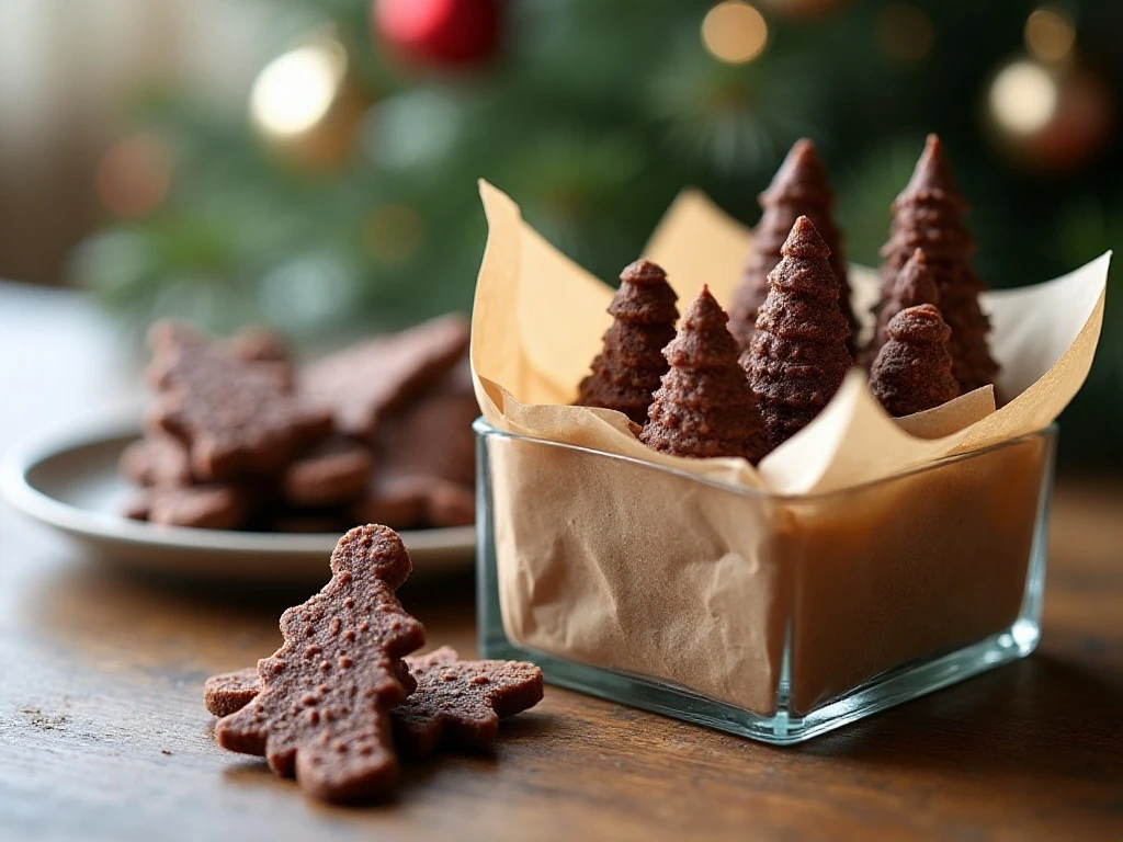 Chocolate Christmas tree candies stored for the holidays