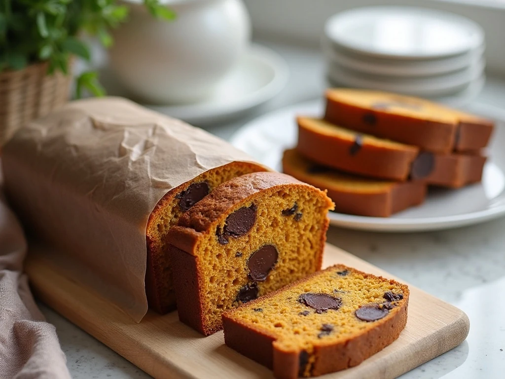 Stored slices of chocolate chunk pumpkin spice bread