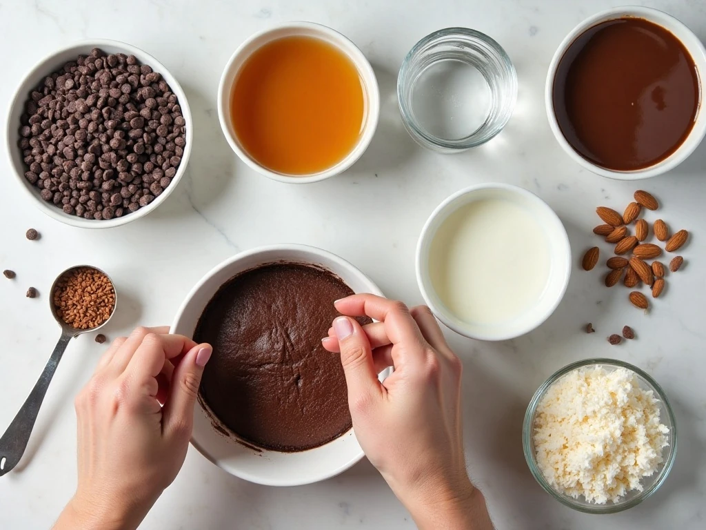 Ingredients for chocolate coconut almond Almond Joy poke cake
