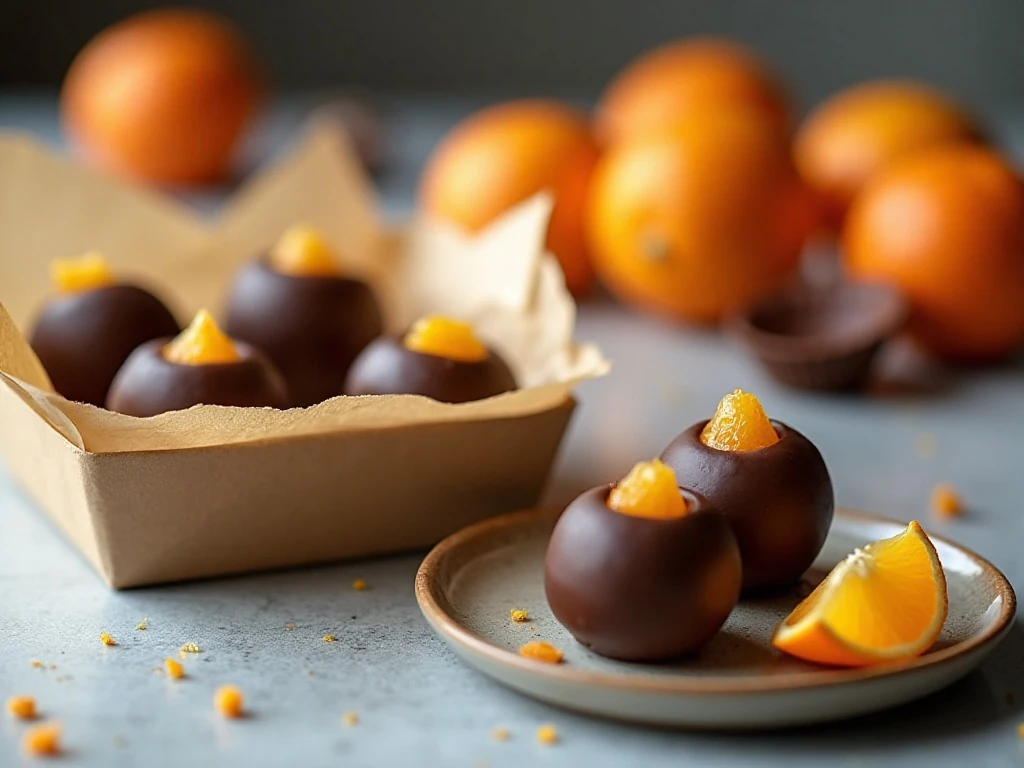 Chilled chocolate-covered oranges ready to serve