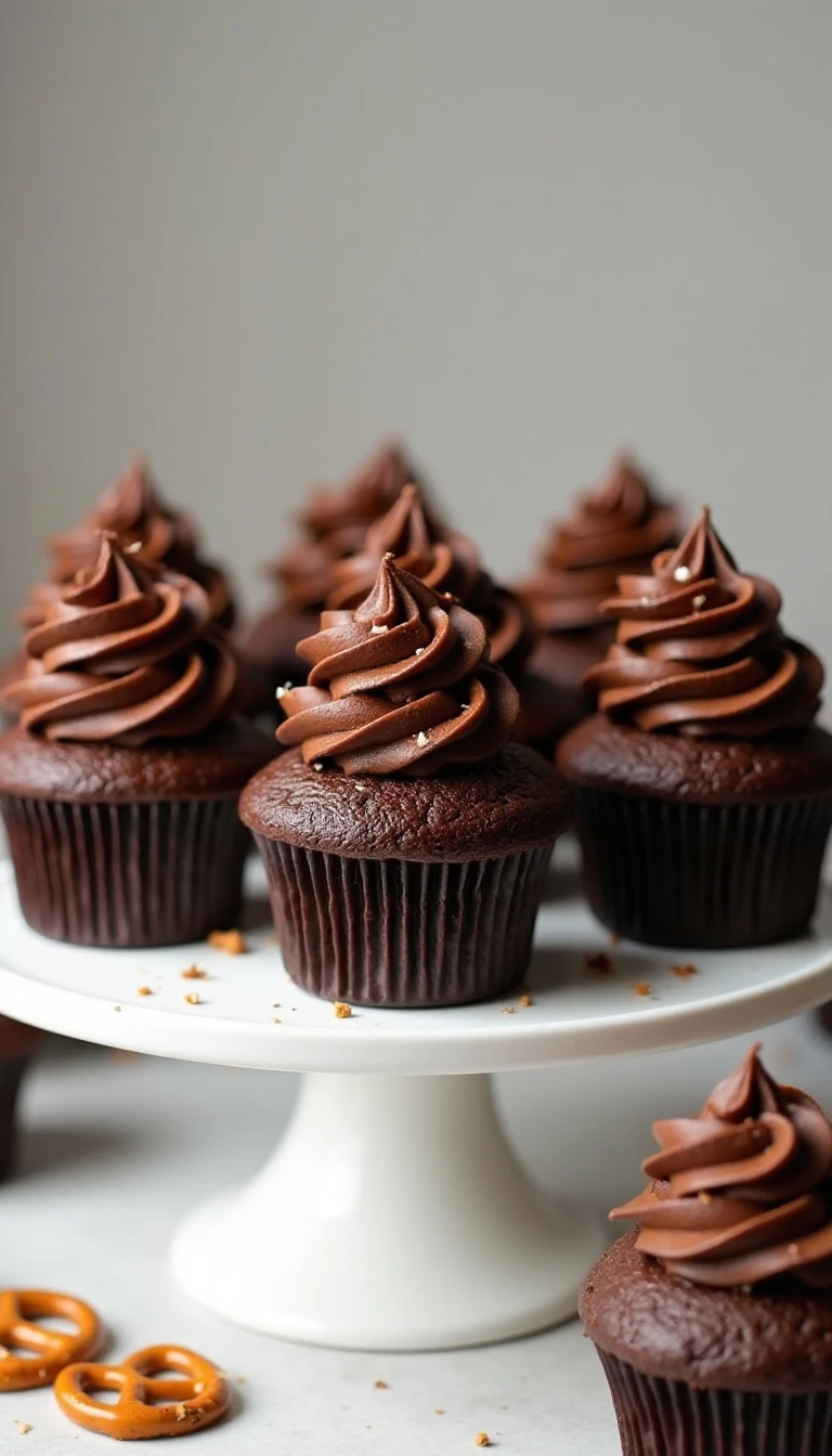 Chocolate-Covered Pretzel Cupcakes: Sweet & Salty Bliss