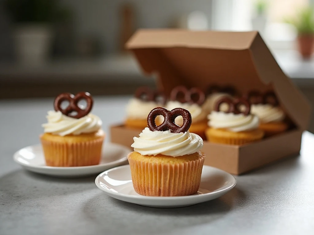 Chocolate-covered pretzel cupcakes arranged for storage and serving